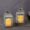 Silver Decorative Lantern, Set of 2 - LED Flameless Candles, 8 Inch, Battery Operated, 6 Hour Timer, Winter Wedding Centerpiece / Ramadan Home Decor