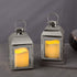 Silver Decorative Lantern, Set of 2 - LED Flameless Candles, 8 Inch, Battery Operated, 6 Hour Timer, Winter Wedding Centerpiece / Ramadan Home Decor