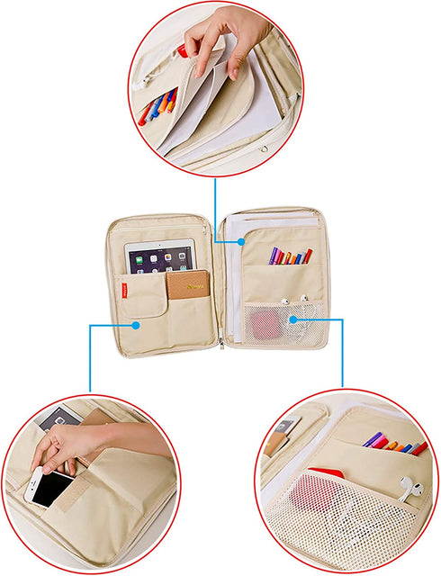 El-fmly A4 Document Portable Organizer Bag Waterproof Portfolio Office Zipper Case Travel Multi-Function for Passport ID Card Notebook Ipad