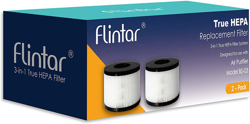Flintar BS-03 3-in-1 H13 Grade True HEPA Replacement Filter, Compatible with PARTU BS-03 HEPA Air Purifier, 2-Pack