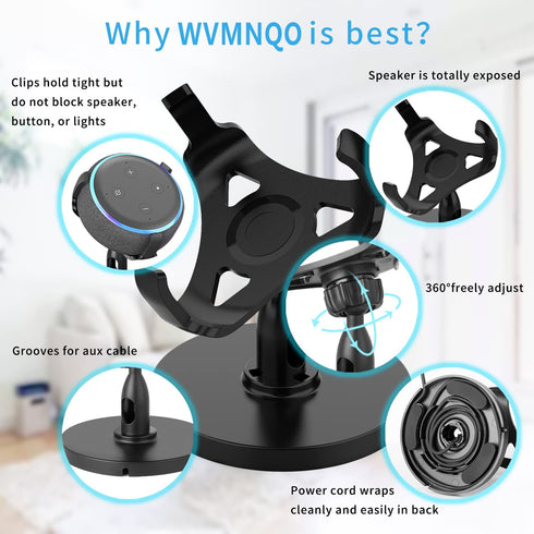 ?Echo Dot Stand‘ Table Holder for Echo Dot 3rd Generation, 360° Adjustable Stand Bracket Mount, Space-Saving Dot Accessories, No Muffled Sound Original Outlet Hanger for Smart Home Speaker