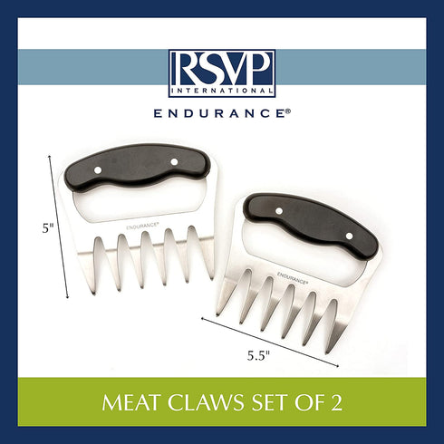 RSVP International Endurance Stainless Steel Meat Shredders, Set of 2 | Shred Meats, Toss Salads, & More | Contoured Handles with Easy Grip | Dishwasher Safe