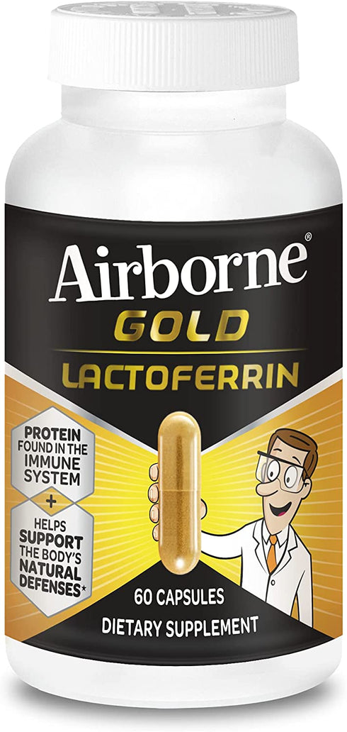 Airborne Gold 300mg Lactoferrin Capsules, Immune Support Lactoferrin Supplement - Helps Support The Body's Natural Defenses with Protein Found In The Immune System, 60 Capsules
