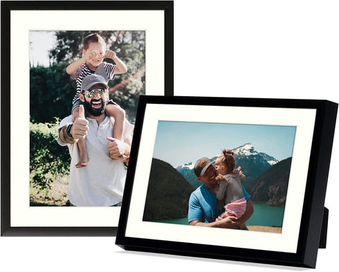 Frametory, 5x7 Aluminum Picture Frame with Ivory Mat for 4x6 Photos - Easel Stand, Sawtooth Hangers - Great for Events, Offices, Homes (Black, 2-Pack)