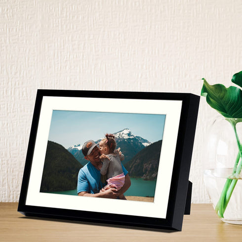 Frametory, 5x7 Aluminum Picture Frame with Ivory Mat for 4x6 Photos - Easel Stand, Sawtooth Hangers - Great for Events, Offices, Homes (Black, 2-Pack)