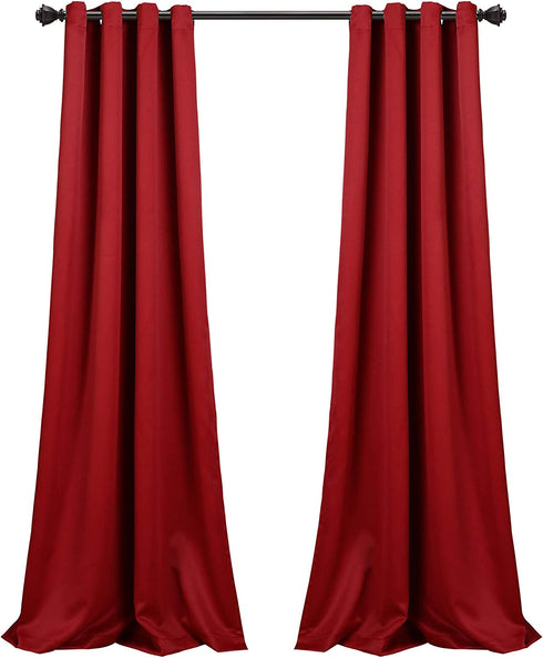 Lush Decor Curtains-Grommet Panel with Insulated Blackout Lining, 95 in L Pair, Red