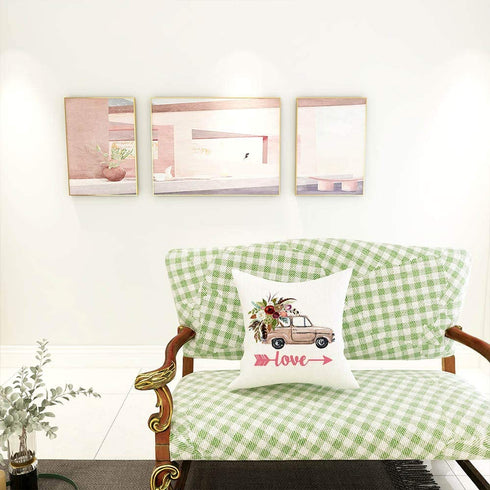 FIBEROMANCE Valentines Pillow Covers 18 x 18 Inch Load of Flower Car Bicyle Be Mine Decorative Cushion Cases Pillow Case for Sofa Couch Bedroom Car Spring Home Decor Cotton Square Pillowcase Set of 4