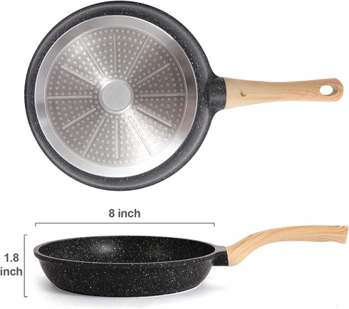 Nonstick Frying Pan Skillet, Granite Coating Egg Omelette Pan 11 Inch Nonstick Pan with Woodgrain Handle, Non Stick Skillet for All Stove Tops, PTFE PFOA Free, Stone Cookware Induction Compatible