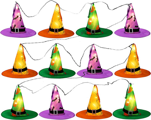 JOYIN 12 Pcs Halloween Decorations Witch Hat Lights String Lights, Lighted Witches Hats Lights Outdoor, Glowing Witch Hats in 8 Flashing Modes, Light Up Witch Hat Decor for Outdoor Indoor Yard Tree