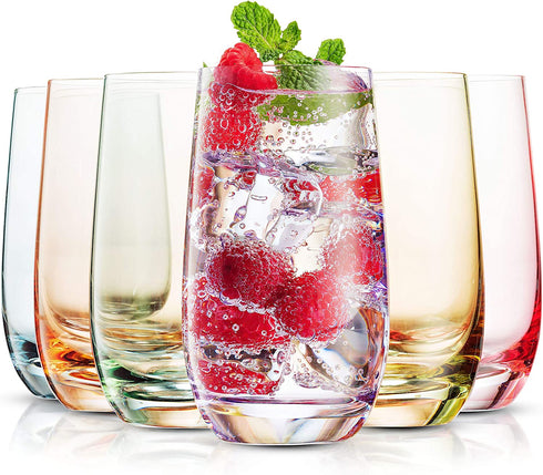 MITBAK 13- OZ Colored Highball Glasses (Set of 6) | Drinking Glasses Tumblers for Mixed Drinks, Water, Juice beer, cocktail | Glassware Set, Excellent Gift | Glass Cups Made in slovakia