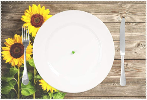 Wamika Beautiful Sunflowers Placemats Set of 6 Wood Board Florals Table Mats Spring Summer Autunm Place Mats for Kitchen Dining Decor Heat Resistant Non-Slip Washable 12 X 18 in