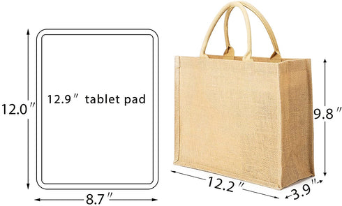 Segarty Tote Bags, 3 Pack Medium Burlap Jute Reusable Canvas Gift Favors Bag with Handles Blank Totes Bulk for Bridesmaid Wedding, Women Market Grocery Shopping, Bachelorette Party, Beach Trip, DIY