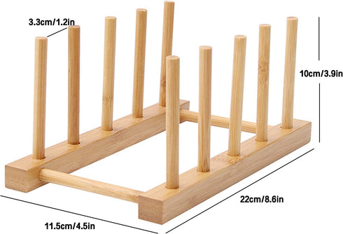 CL1949 Multifunctional Bamboo Wood Dish Rack Drain/Dry/Storage Plate Rack-Standing Kitchen Rack Cabinet Organizer (4 divisions)
