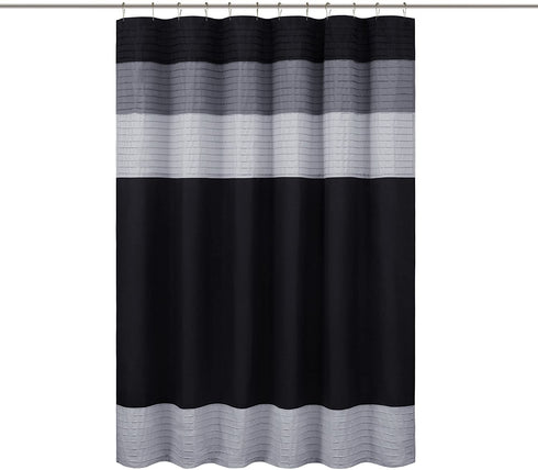 Comfort Spaces Windsor Bathroom Shower Pieced Ruffle Pattern Modern Elegant Microfiber Fabric Bath Curtains, 72x72, Black