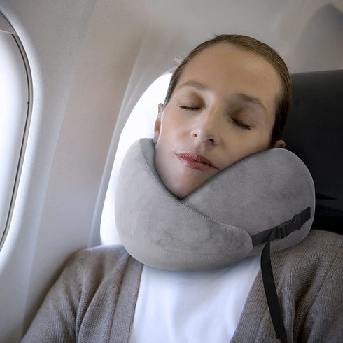 Visenta Neck Pillow for Travel. Premium Memory Foam. 360 Degree Neck Support Provides Incredible Comfortable. Dual-Side Chin Support. Compressible with Travel Pouch. Great Gift Choice. (Gray)