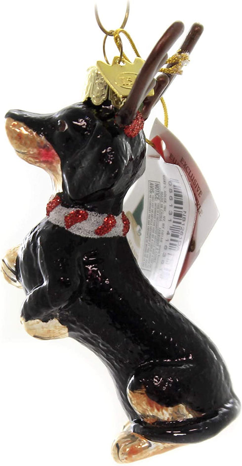 Noble Gems Dachshund with Antlers Glass Ornament