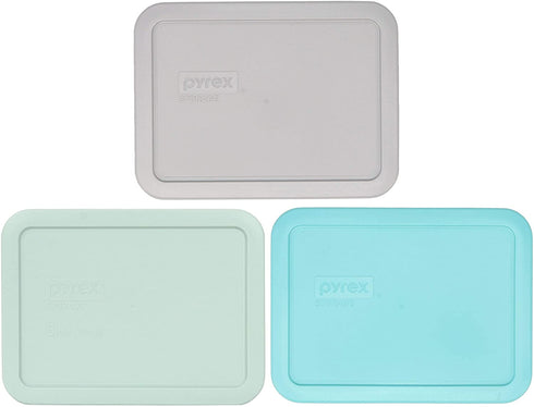 Pyrex Bundle - 3 Items: (1) 7210-PC 3-cup Jet Gray Lid, (1) 7210-PC 3-cup Muddy Aqua Lid, (1) 7210-PC 3-cup Sun Bleached Turquoise Lid
