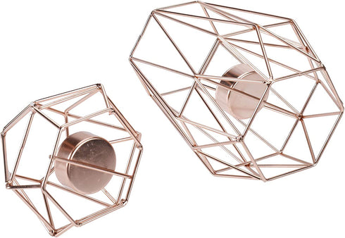 Homtone Metal Wire Tealight Candle Holders Centrepiece for Tables Decor,Gold Geometric Shape Holders for Living Room Bathroom Decorations,Set of 2 (Rose Gold)