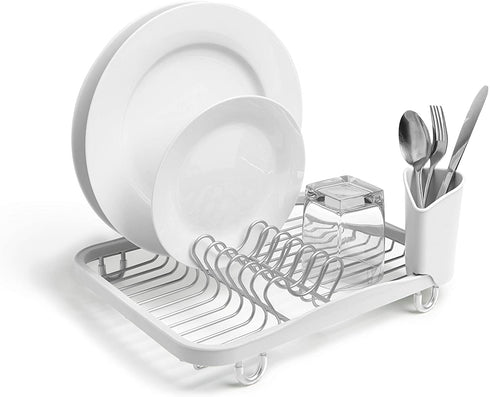 Umbra Sinkin Dish Drying Rack with Removeable Cutlery Holder for Sink or Countertop, Standard, White