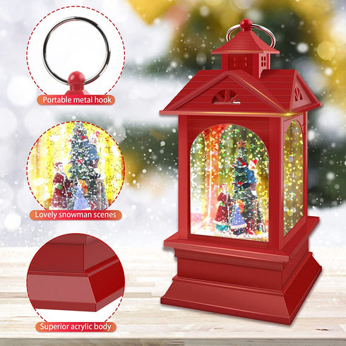 Christmas Water Glittering Snow Globe Lantern, Battery Powered Festival Ornament and Gifts for Adults and Children