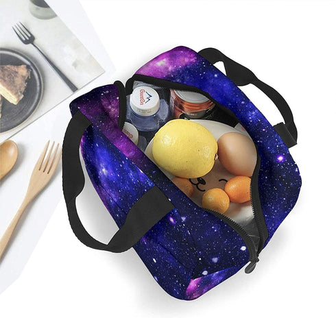 Purple Galaxy Insulated Lunch Bag for Women Lunch Box Cooler Tote Bag with Pocket Reusable Lunch Bag for Work School Hiking Picnic