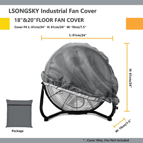 LSongSKY Industrial Fan Cover?Waterproof&Dustproof Cover suitable for 18"20"High Velocity Electric Industrial and Home Floor Fan,600D Oxford fabric, Silver coating(24"x7.5"x24")
