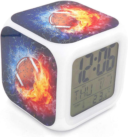 Boyan New American Football Ice Fire Sports Led Alarm Clock Creative Red Desk Table Clock Multipurpose Calendar Snooze Glowing Led Digital Alarm Clock for Unisex Adults Kids Toy Gift
