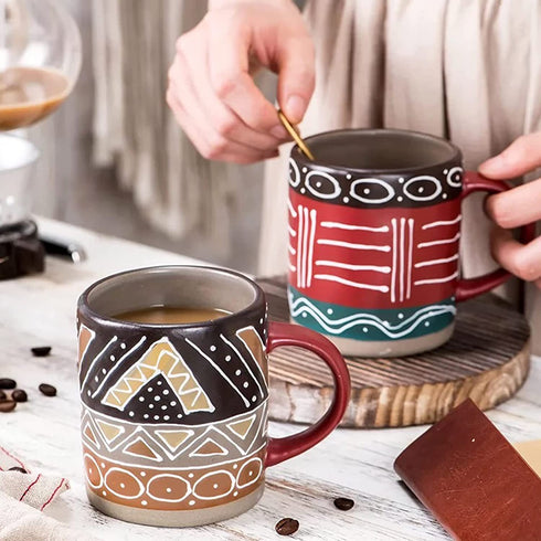YouPeng Ancient Mayan Style Coffee Mug Set of 2, Ceramic Coffee Cups, 16oz Large Coffee Mugs, Novelty Coffee Mugs for Gift, Women, Parents, Office