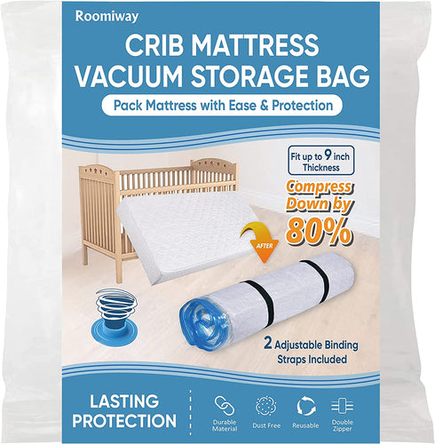 Crib Mattress Vacuum Bag, Protect & Compress Crib Mattress by 80%,Heavy Duty Zippered Crib Mattress Storage Bag for Moving Crib & Crib Storage, Infant Mattress Storage Bag