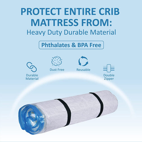 Crib Mattress Vacuum Bag, Protect & Compress Crib Mattress by 80%,Heavy Duty Zippered Crib Mattress Storage Bag for Moving Crib & Crib Storage, Infant Mattress Storage Bag