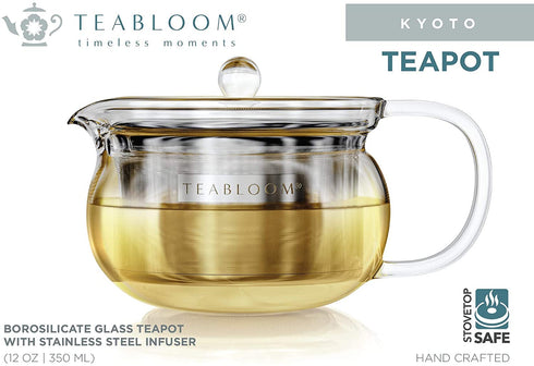 Teabloom Kyoto 2-in-1 Tea Kettle and Tea Maker Glass Teapot with Removable Loose Tea Filter Tea Connoisseur's Choice