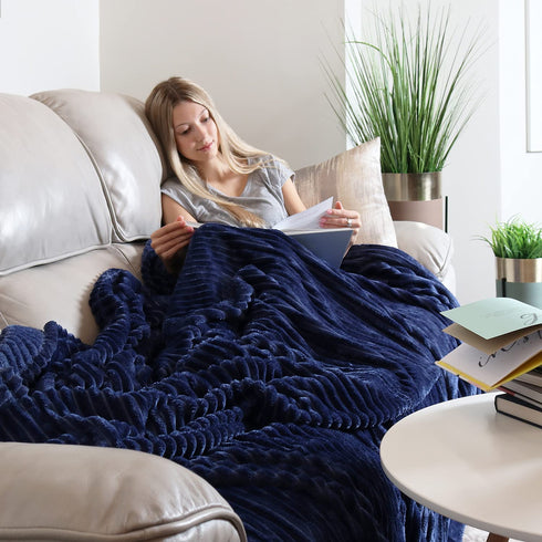 Nestl Throw Blanket for Couch - Cozy Fleece Blanket Throw, Warm Fuzzy Blankets and Throws for Sofa, Fleece Throw Blankets, Navy Soft Blanket, Lightweight Cut Plush Blanket 50x60 inches