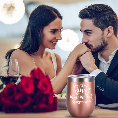 Does This Ring Make Me Look Engaged Wine Tumbler, Engagement Gift Idea for Bridal Shower, Insulated Wine Tumbler Wedding Gift for Fiance Newlyweds Couples Bride