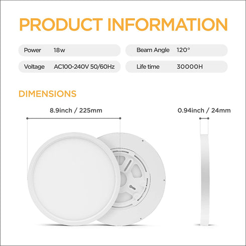 Taloya Flush Mount LED Ceiling Light for Porch,18W 1800LM 8.9 Inch, Round Light Fixture Surface Mount for Closet Stairway Balcony Foyer Basement Utility Room (Daylight White 6500K)