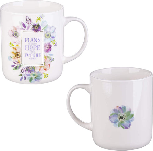 Christian Art Gifts Ceramic Coffee/Tea Mug Set for Women | Inspirational Watercolor Flowers Design Bible Verse Mug Set | Boxed Set/4 Coffee Cups