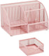 Annova Mesh Desk Organizer Office with 7 Compartments + Drawer/Desk Tidy Candy/Pen Holder/Multifunctional Organizer - Light Pink