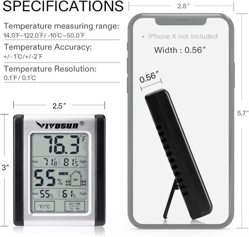 VIVOSUN 2 Pack Digital Indoor Hydrometer Grow Tent Thermometer Thermostat with Humidity Gauge, Temperature & Humidity Monitor Meter for Plants, Indoor, Home, Office; Button Battery Included