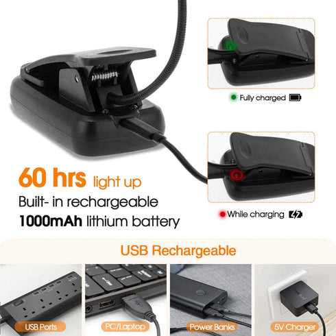 Reading Light, Book Light, Briignite Reading Light for Bed, Reading Lamp with 4 Brightness 5 Color Temperature, USB Reading Light Book Light Rechargeable, Book Light Clip, Bed Reading Light, Eye Care