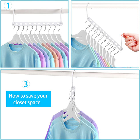 Metal Hangers Organizer Space Saving Hangers Closet Space Saving Wardrobe Clothing Hanger Organizer, Hook Design Closet Organizer Hanger (White,10 Pieces)