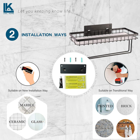LKKL Paper Towel Holder Spice Rack and Multi-Purpose Shelf, Wall Mount Storage Organizer for Kitchen Pantry Laundry Garage Bathroom, Double Roll Toilet Tissue Holder, Paper Towel Rack- Matte Black