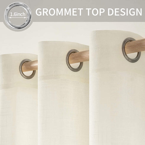 MIULEE 2 Panels Natural Linen Look Textured Sheer Curtains Elegant Solid Ivory Drapes Grommet Top Window Voile Panels for Bedroom Living Room (52X84 Inch)