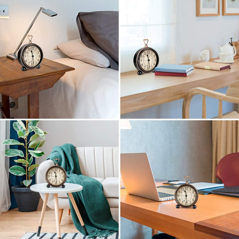 Classic Retro Alarm Clock, INTSUN Bed Alarm Clock Battery Operated Desk Clock Shelf Decor Metal Silent Alarm Clock for Bedrooms, Non Ticking (Black, Battery Excluded)