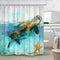 Sea Turtle Shower Curtain for Bathroom, Underwater World Ocean Animal Sea Tortoises Coral and Aquatic Plant on Rustic Wooden Boards Bath Curtains (69'' W by 70'' L)