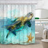Sea Turtle Shower Curtain for Bathroom, Underwater World Ocean Animal Sea Tortoises Coral and Aquatic Plant on Rustic Wooden Boards Bath Curtains (69'' W by 70'' L)
