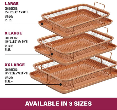 Gotham Steel Crisper Tray for Oven, 2 Piece Nonstick Copper Crisper Tray and Basket, Air Fry in your Oven, Great for Baking and Crispy Foods, As Seen on TV Extra Large Size, 13.4 x 11.4