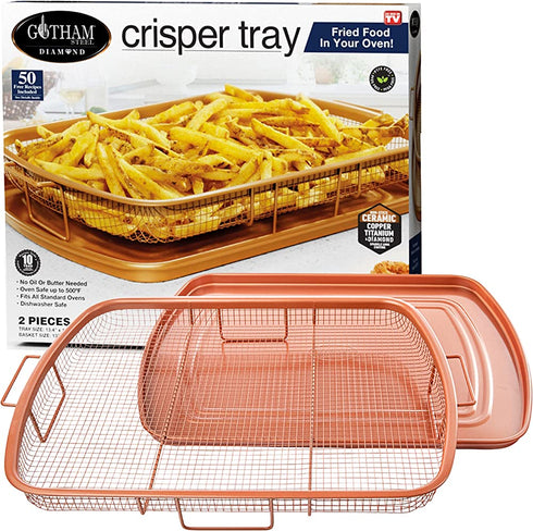 Gotham Steel Crisper Tray for Oven, 2 Piece Nonstick Copper Crisper Tray and Basket, Air Fry in your Oven, Great for Baking and Crispy Foods, As Seen on TV Extra Large Size, 13.4 x 11.4