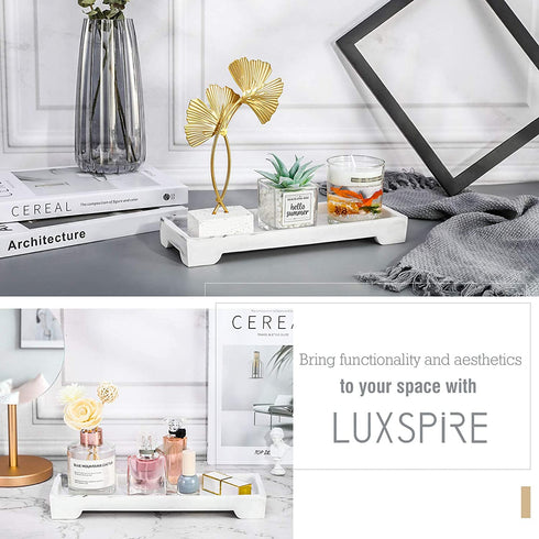 Luxspire Vanity Tray, Bathroom Toilet Tank Storage Tray, Resin Kitchen Sink Trays, Vanity Countertop Organizer for Candles Soap Towel Perfume Holder Decor Jewlery Dish, Marble Style -S- Gravel White