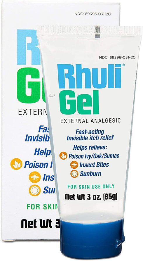 Rhuli Anti-Itch Gel - Analgesic Itch Treatment - Relief for Sunburn, Mosquitos, Bug Bites, Poison Ivy, Poison Oak, and More - Cooling Itch Stopping for Topical Skin Use - 3 Oz Tube