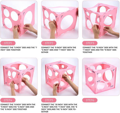 Auihiay 12 Holes Plastic Balloon Sizer Box Cube, Pink Collapsible Balloon Size Measurement Tool for Balloon Arches, Balloon Towers, Balloon Columns and Balloon Decorations (2-10 Inch)