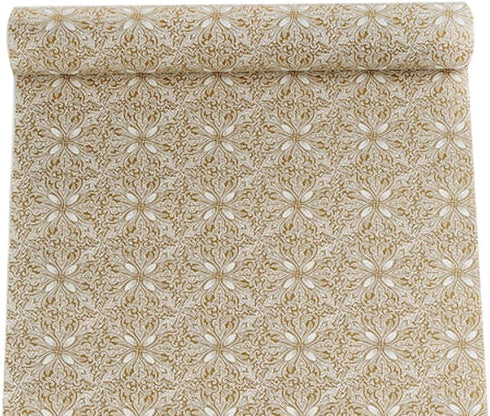 Self Adhesive Vintage Gold Floral Wallpaper Shelf Liner Dresser Drawers Cabinet Sticker 17.7 x 196 Inches
